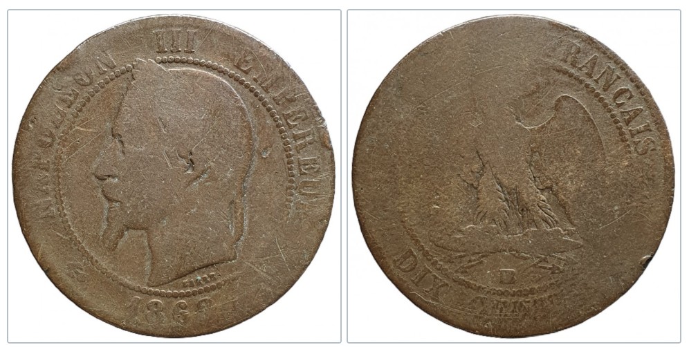  Frankreich 10 Centimes 1862 Münzzeichen BB - Straßburg   