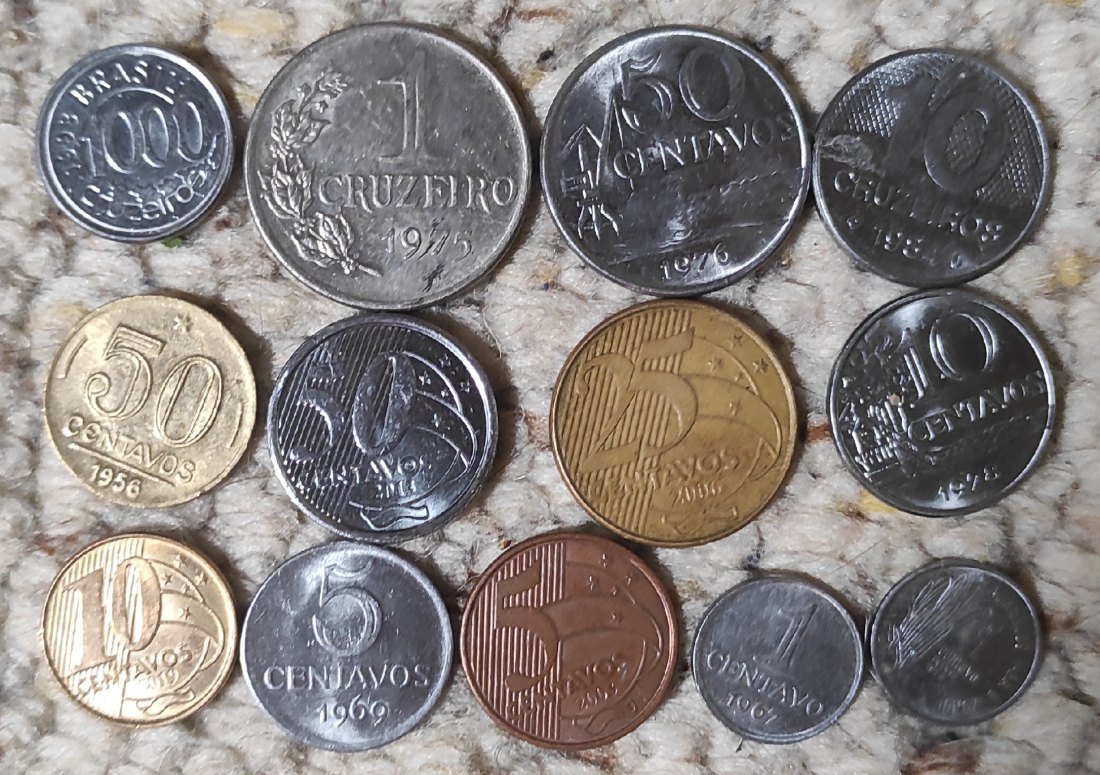  Set 080: Brasilien Münzlot mit 13 verschiedenen Münzen   