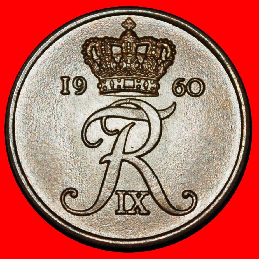  Ⰺ MONOGRAM (1960-1966): DENMARK★2 ORE 1960 BRONZE! Frederik IX (1899-1972) UNC★LOW START★NO RESERVE!   