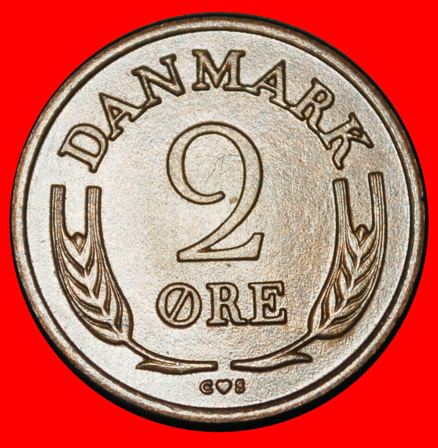 Ⰺ MONOGRAM (1960-1966): DENMARK★2 ORE 1962 BRONZE! Frederik IX (1899-1972) UNC★LOW START★NO RESERVE!