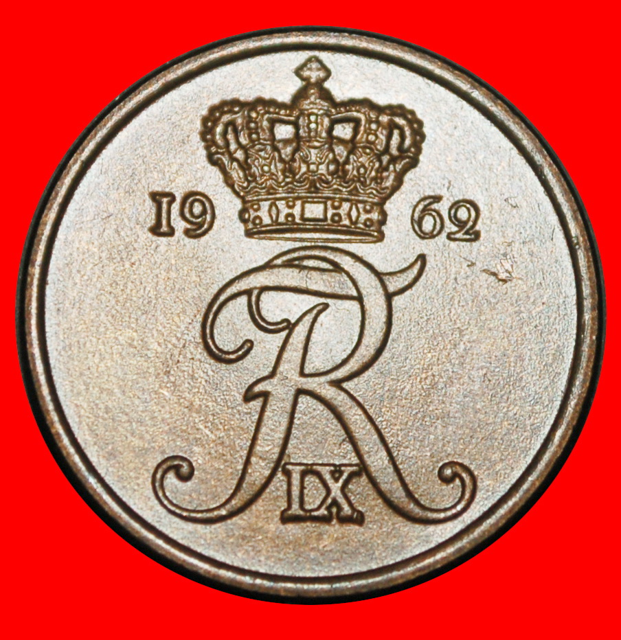  Ⰺ MONOGRAM (1960-1966): DENMARK★2 ORE 1962 BRONZE! Frederik IX (1899-1972) UNC★LOW START★NO RESERVE!   