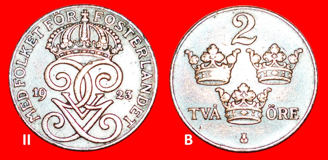 Ⰺ 3 CROWNS (1909-1950): SWEDEN★2 ORE 1923! Gustav V (1907-1950) DISCOVERY COIN★LOW START★NO RESERVE!