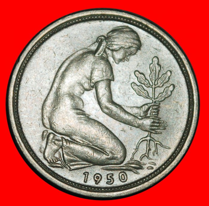  Ⰺ NOT COMMUNIST TYPE (1949‑2001):GERMANY★50 PFENNIGS 1950F! BADEN-WUERTTEMBERG★LOW START★NO RESERVE!   