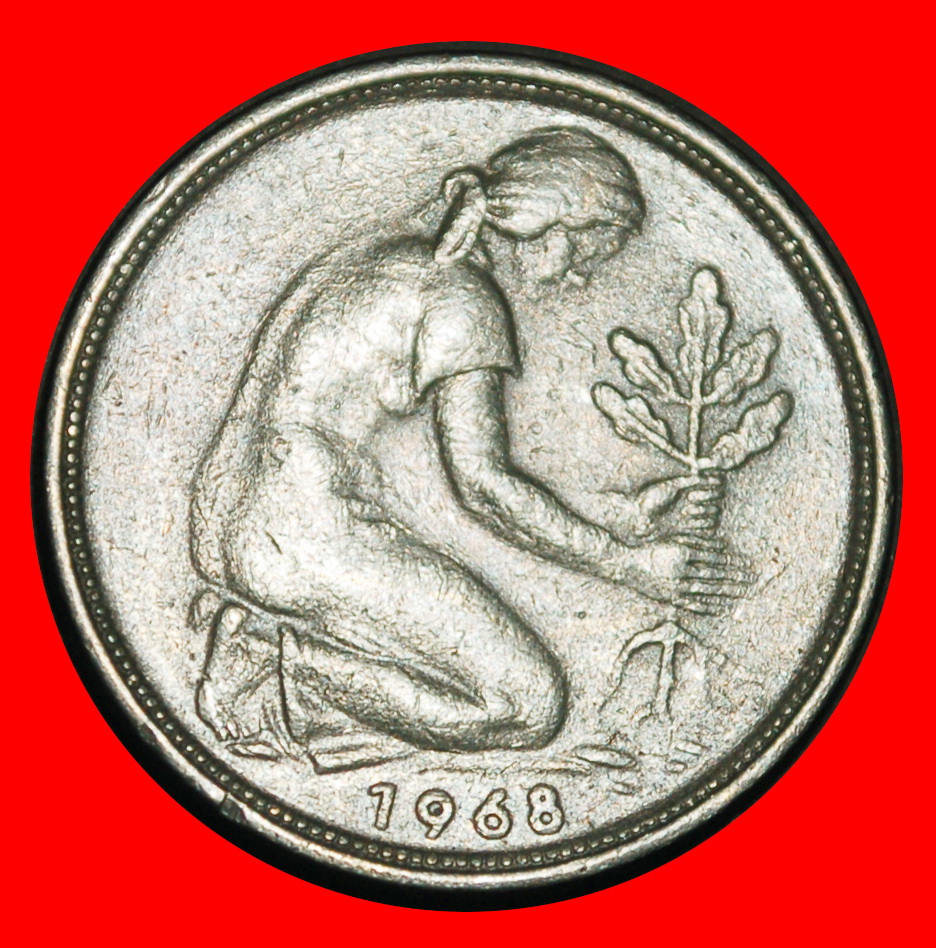  Ⰺ NOT COMMUNIST TYPE (1949‑2001):GERMANY★50 PFENNIGS 1968F! BADEN-WUERTTEMBERG★LOW START★NO RESERVE!   