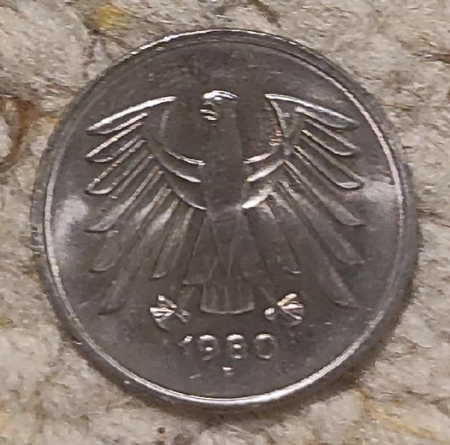  Deutschland 5 Mark 1980 F, super erhalten, nahezu kratzerfrei   