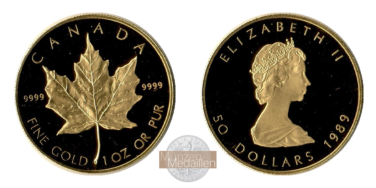 Kanada  50 Dollar MM-Frankfurt Feingold: 31,1g Maple Leaf 1989 