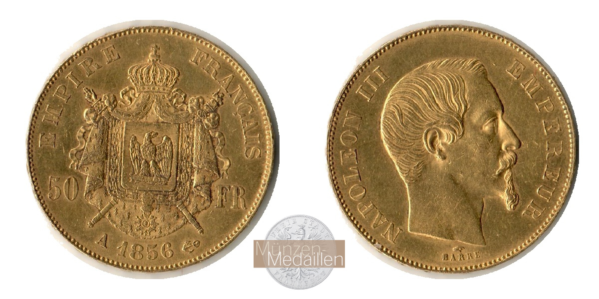Frankreich MM-Frankfurt Feingold: 14,52g 50 Francs 1856 A 