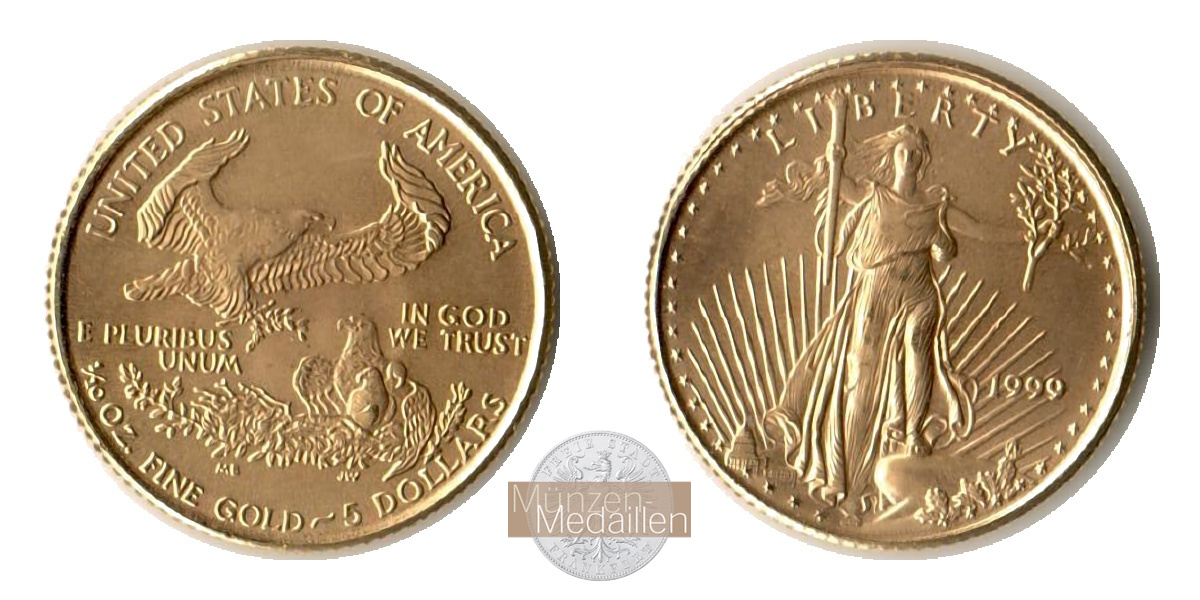  USA 5 Dollars American Gold Eagle 1986 (1986-2023) FM-Frankfurt Feingold: 3,11g   