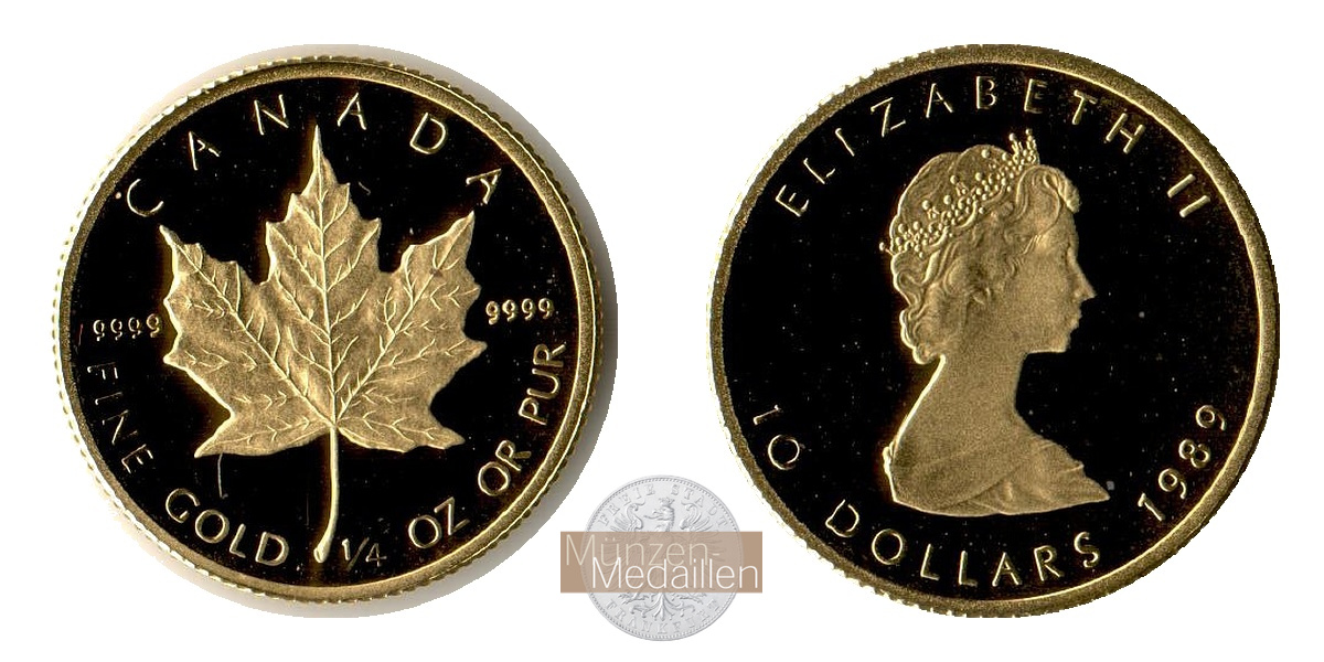 Kanada  10 Dollars MM-Frankfurt Feingold: 7,78g Maple Leaf 1989 