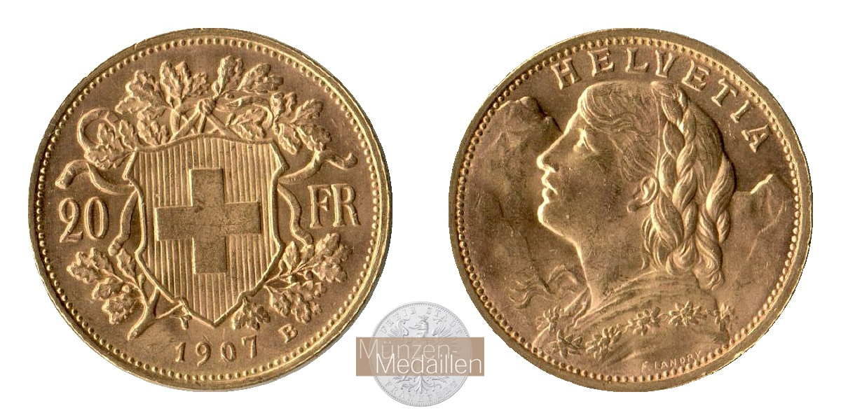 Schweiz   20sFR MM-Frankfurt Feingold: 5,81g Vreneli 1907 B 