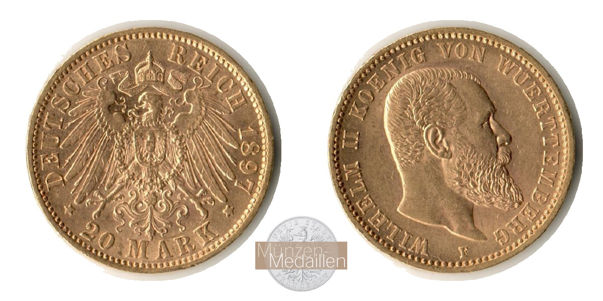 Deutsches Kaiserreich - Württemberg MM-Frankfurt Feingold: 7,17g Wilhelm II., 20 Mark 1897 F 