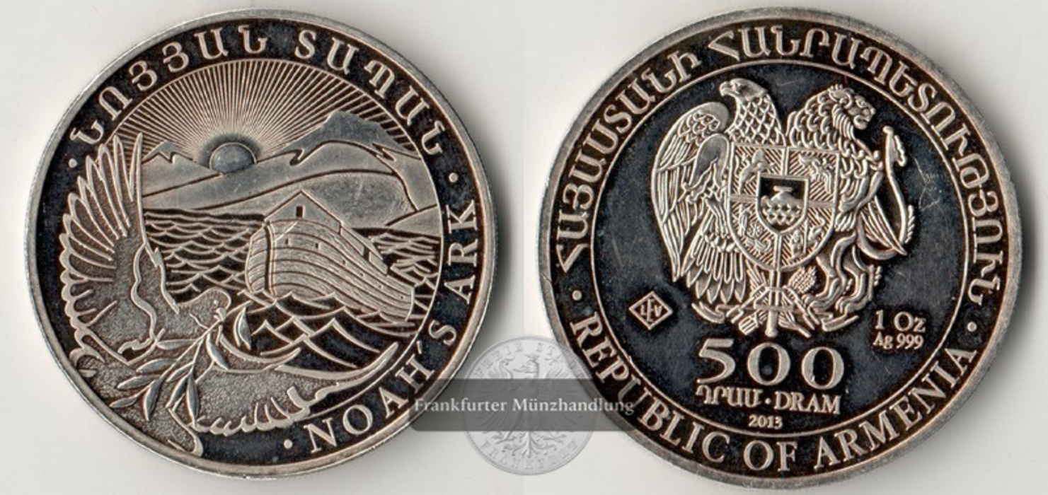  Armenien, 500 Dram 2013 Noah's Ark  FM-Frankfurt Feinsilber: 31,1 g   