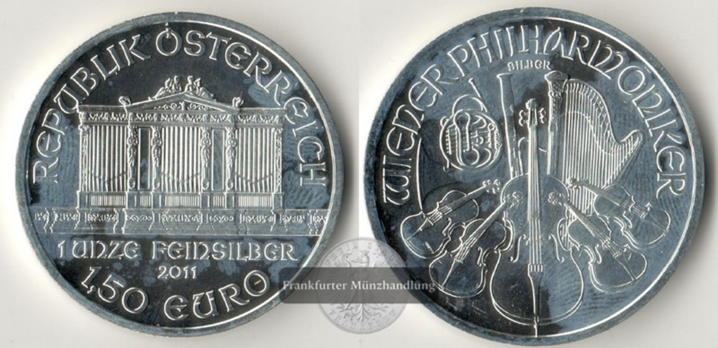  Österreich 1,50 Euro Wiener Philharmoniker 2011 FM-Frankfurt Feinsilber: 31,1g   
