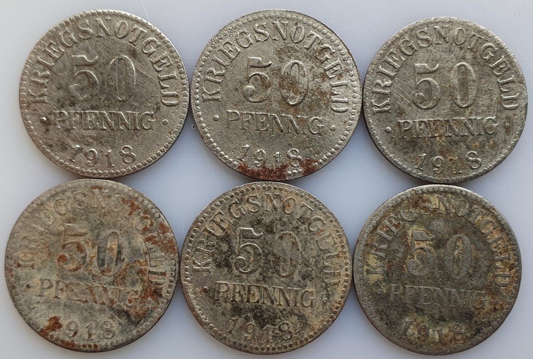  BRAUNSCHWEIG: KRIEGSNOTGELD: 50 Pfennig 1918 / HERZOGTUM 6 Münzen Konvolut #7   