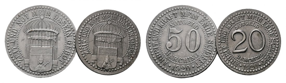  Bayern; Berching; Notgeld; 2 Münzen; Menzel 1746.2/1746.3   