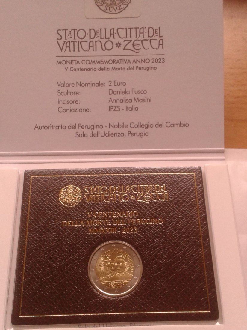  Original 2 euro 2023 Vatikan Perugino im Folder/Blister 2 euro 2023 Perugino im Klappfolder   