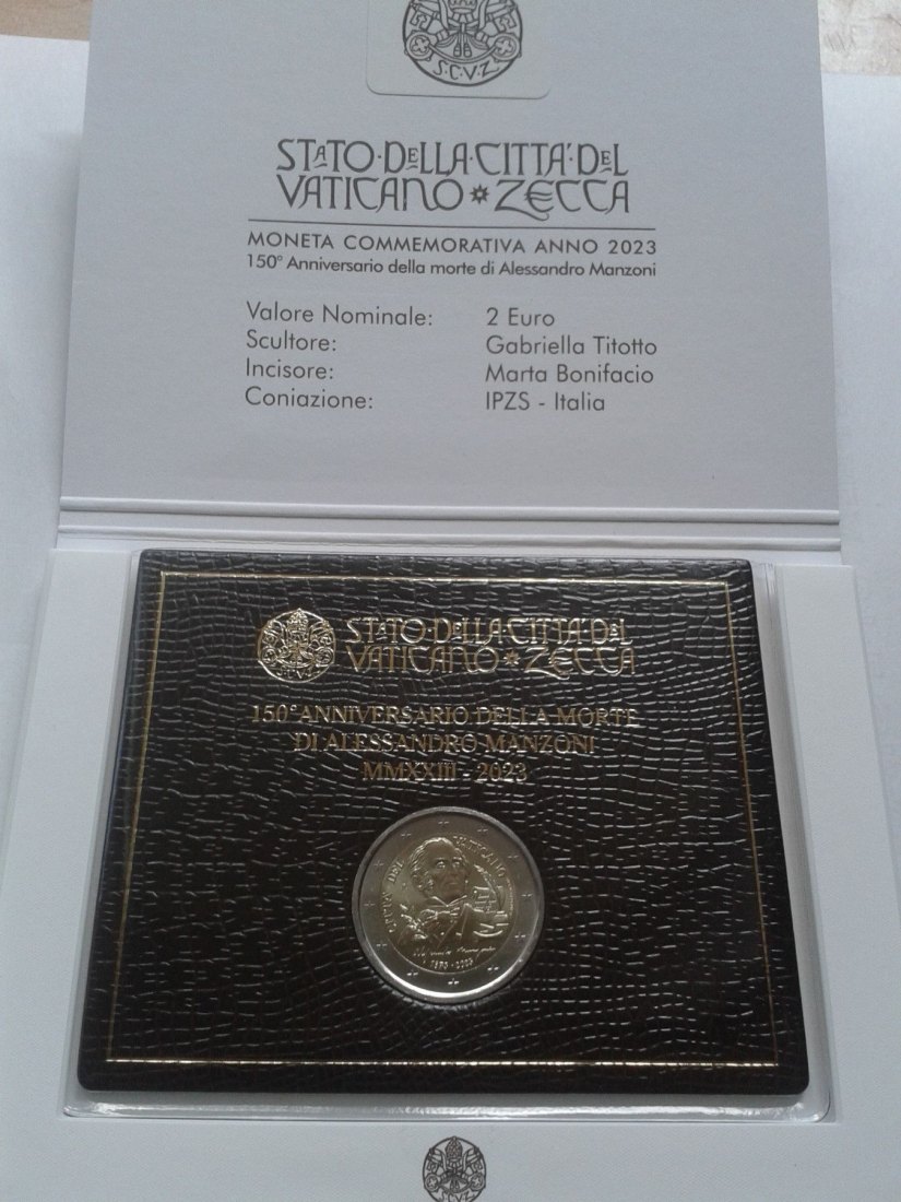  Original 2 euro 2023 Vatikan Manzoni im Folder/Blister 2 euro 2023 Manzoni im Klappfolder   