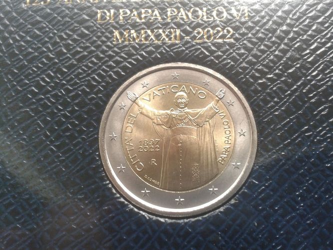Original 2 euro 2022 Vatikan Papst Paul VI. im Folder/Blister 2 euro 2022 Paul VI. im Klappfolder