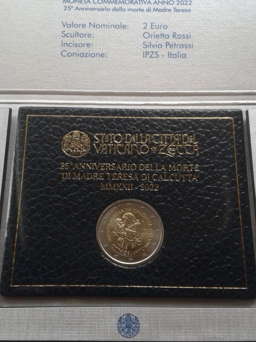  Original 2 euro 2022 Vatikan Papst Mutter Teresa im Folder/Blister 2 euro 2022 Mutter Teresa   
