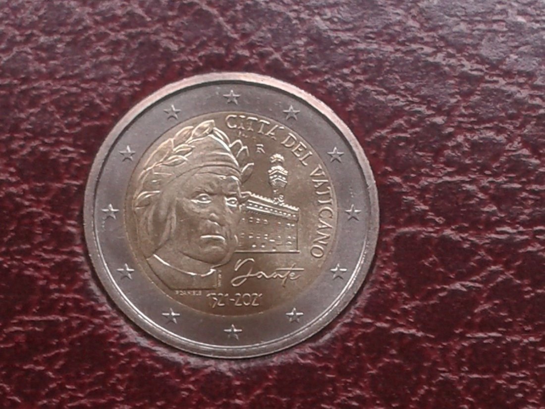  Original 2 euro 2021 Vatikan Dante Aligheri im Folder/Blister 2 euro 2021 Dante Aligheri   