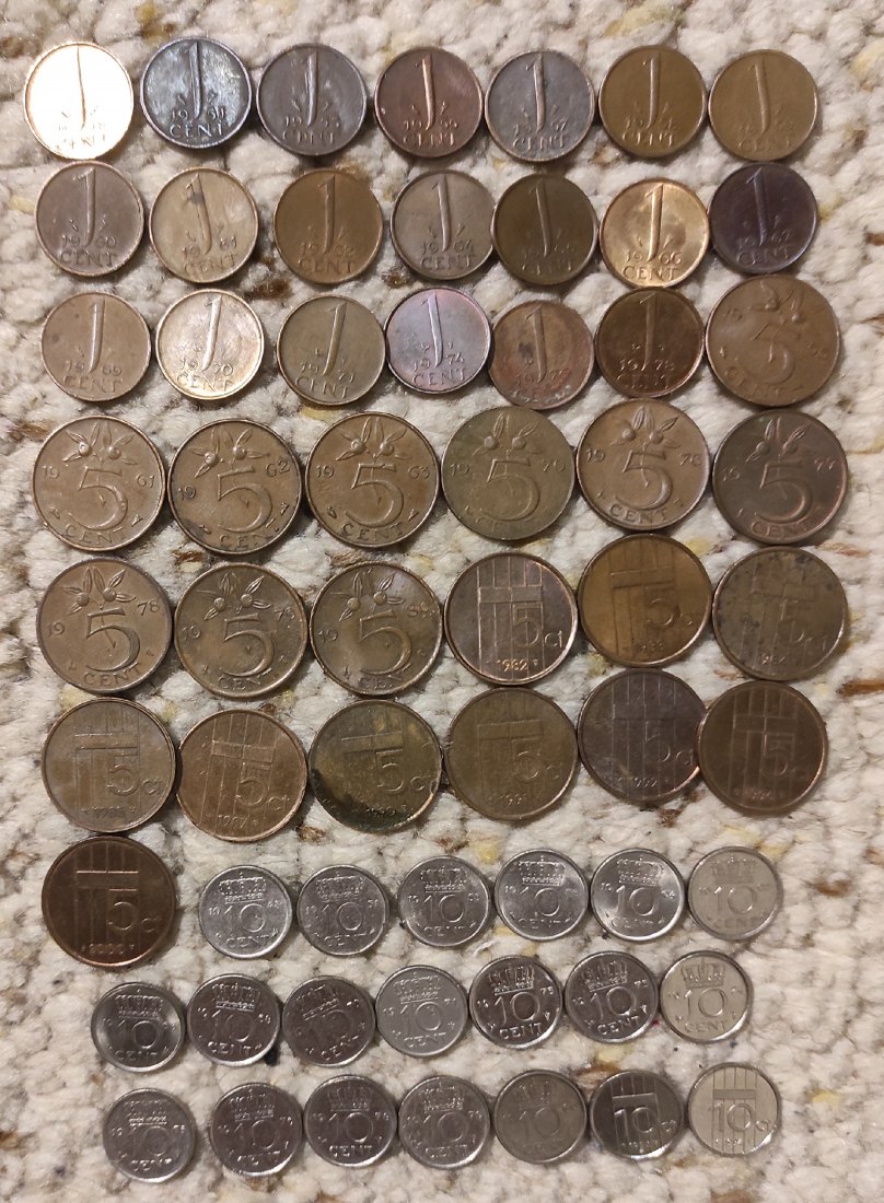  Set 103: Niederlande Münzlot aus 20 x 1 Cent, 20 x 5 Cent und 20 x 10 Cent versch. Jahrgänge   