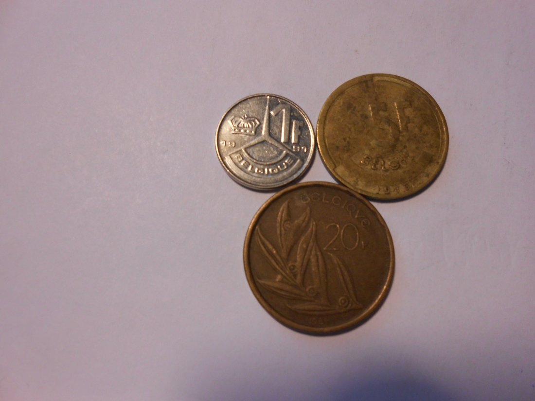 hn27 / Belgien, 3er Lot, 1 Franc 1991 BELGIQUE, 5 Francs 1986 BELGIË, 20 Francs 1981 BELGIQUE