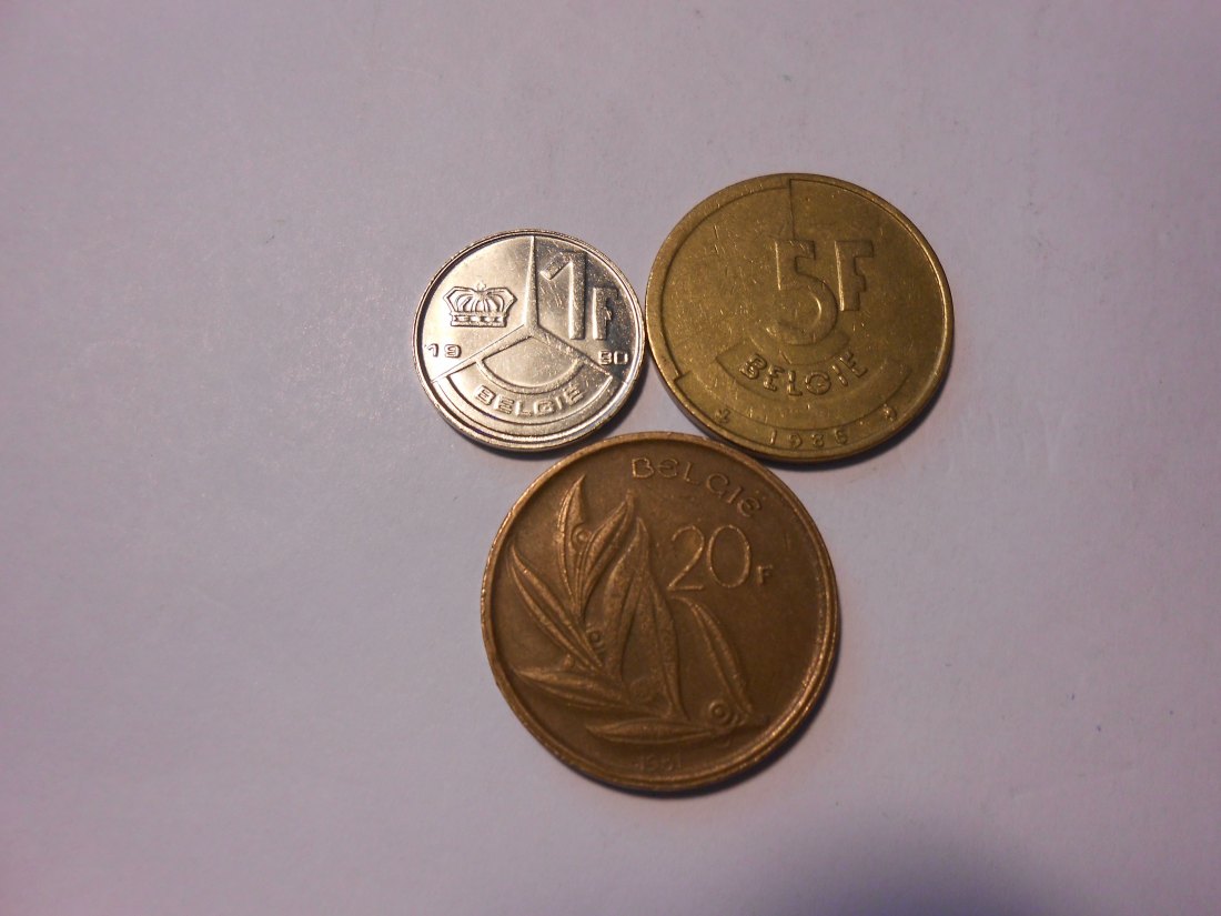 hn28 / Belgien, 3er Lot, 1 Franc 1990 BELGIË, 5 Francs 1986 BELGIË, 20 Francs 1981 BELGIË