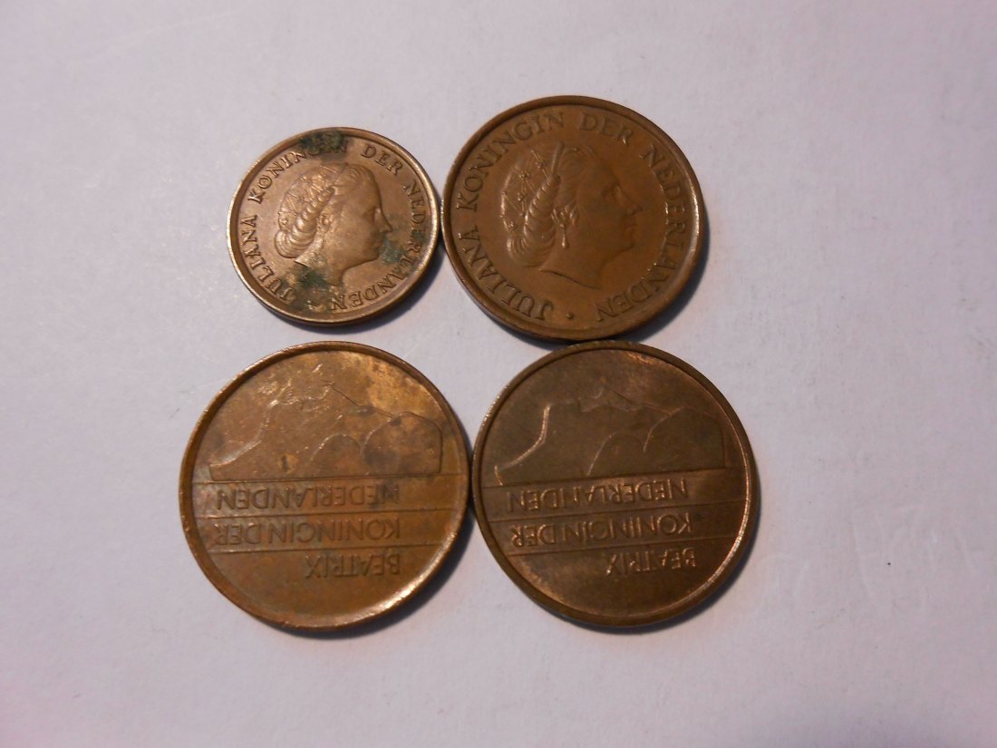  hn33/Niederlande, 4er Lot, 1 Cent 1970 (KM# 180), 5 Cent 1980 (KM# 181), 5 Cent 1982 1983 (KM# 182)   