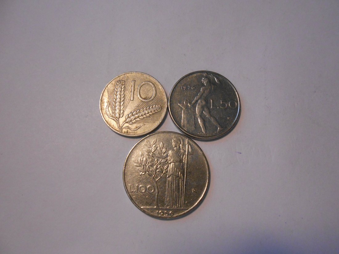  hn36 / Italien, 3er Lot, 10 Lire 1955 R, 50 Lire 1976 R, 100 Lire 1956 R (KM# 96.1)   
