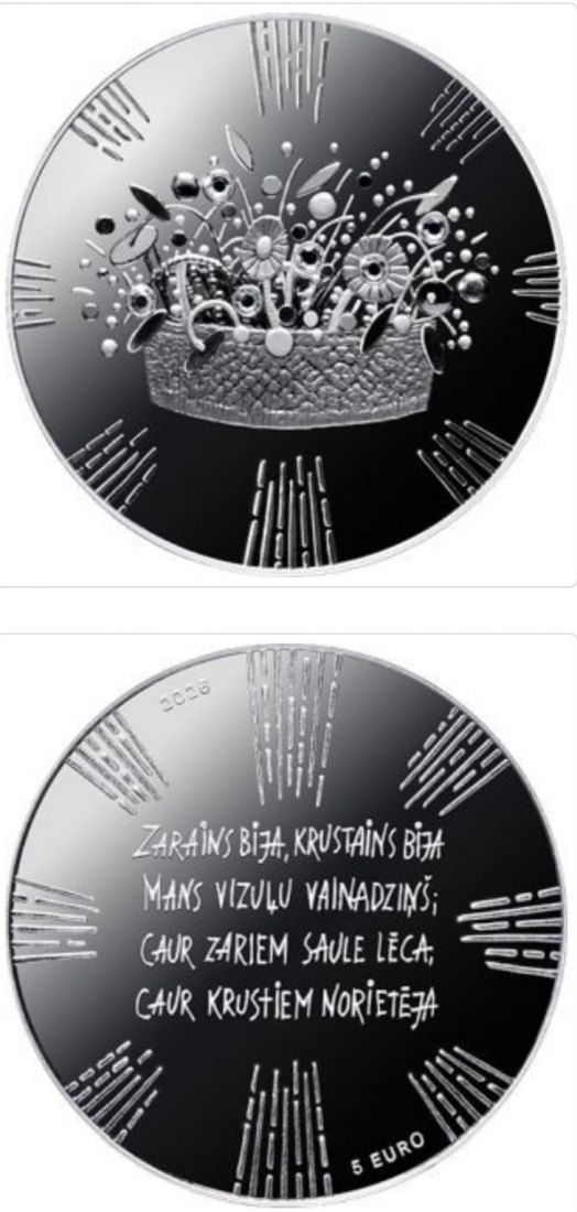  Lettland 5 Euro Silber 2026 Brautkrone mit 6 Kristallen, Auflage 3.000   
