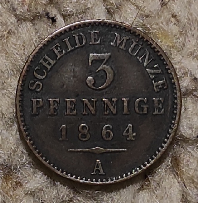  Fürstentum Reuss, ältere Linie, 3 Pfennig 1864, SELTEN   