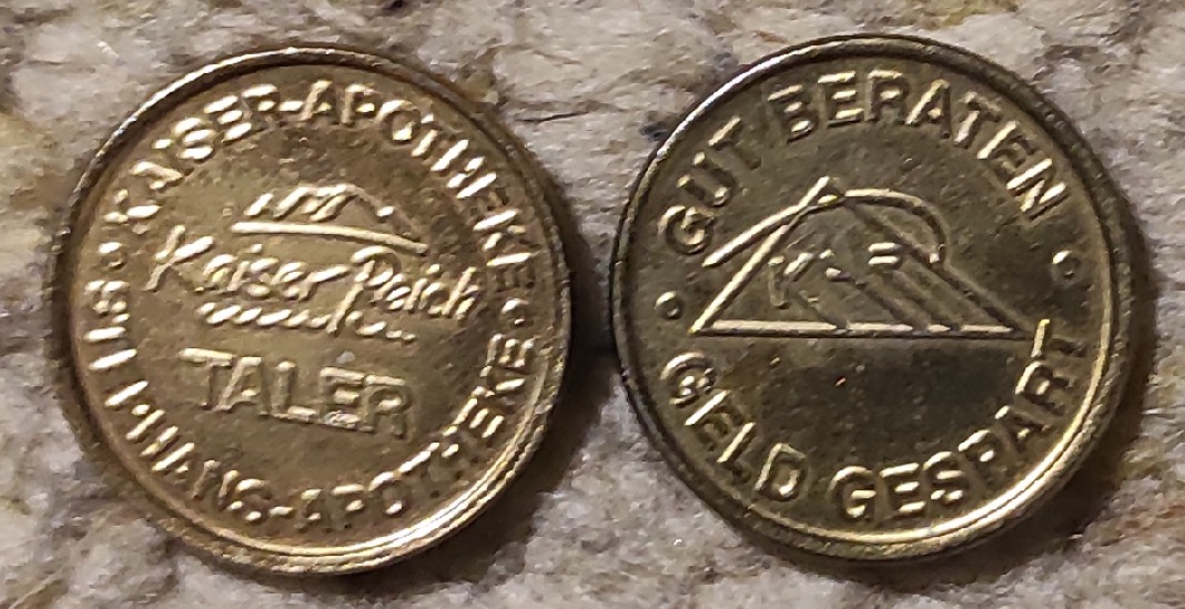  z07: 2 Stück Apotheken Token Kaiser-Apotheke/Stephans-Apotheke   