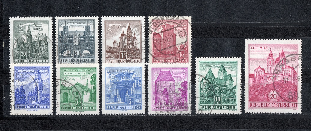  Österreich Lot 60er Jahre/ Burgen, Bauten, Schlösser, Wien/ 10 Werte/ Echt gelaufen/ Top Stempel   