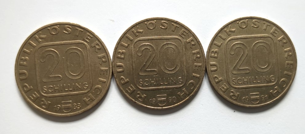 3 x 20 Schilling 1983 1990 1991