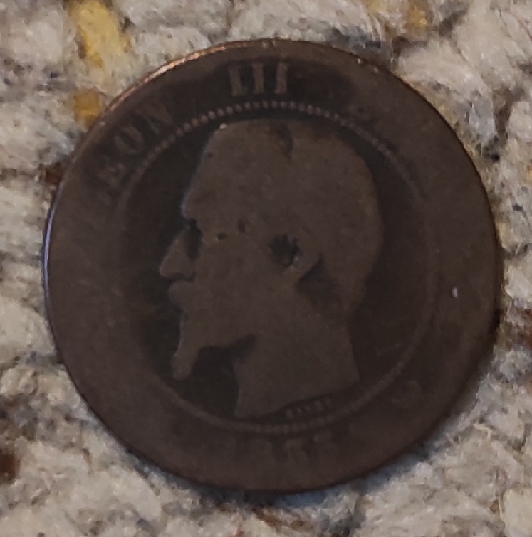  Frankreich 10 Centimes 1855, stark abgegriffen   