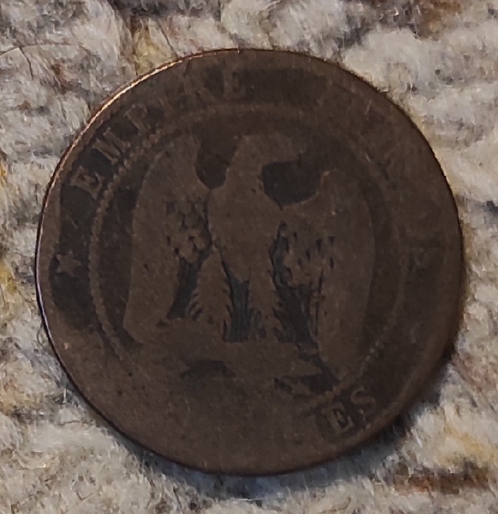  Frankreich 10 Centimes 1855, stark abgegriffen   