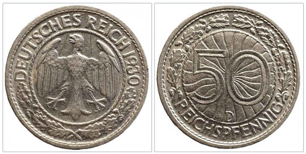 Deutschland 50 Reichspfennig, 1930 Münzzeichen D - München #1   