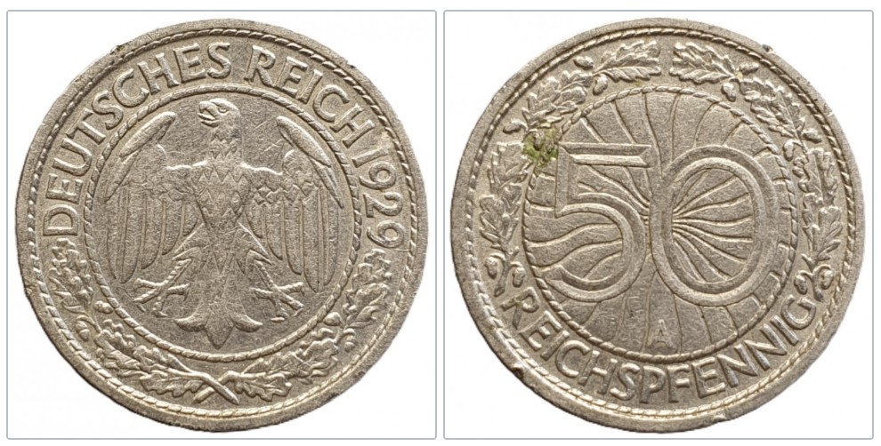  Deutschland 50 Reichspfennig, 1929 Münzzeichen A - Berlin #2   