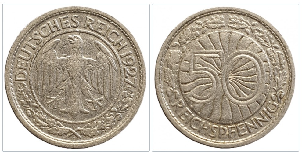  Deutschland 50 Reichspfennig, 1927 Münzzeichen A - Berlin #3   