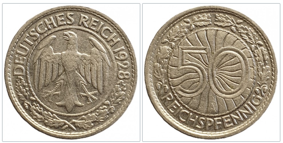  Deutschland 50 Reichspfennig, 1928 Münzzeichen A - Berlin #6   