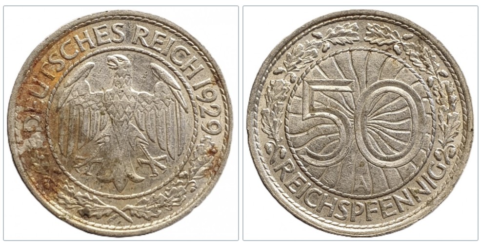  Deutschland 50 Reichspfennig, 1929 Münzzeichen A - Berlin #10   