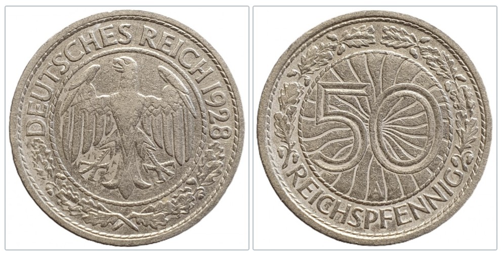  Deutschland 50 Reichspfennig, 1928 Münzzeichen A - Berlin #12   