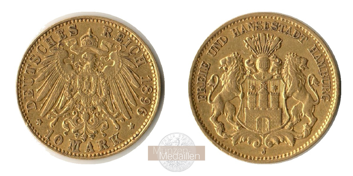 Deutsches Kaiserreich. Hamburg MM-Frankfurt Feingold: 3,58g 10 Mark 1896 J  