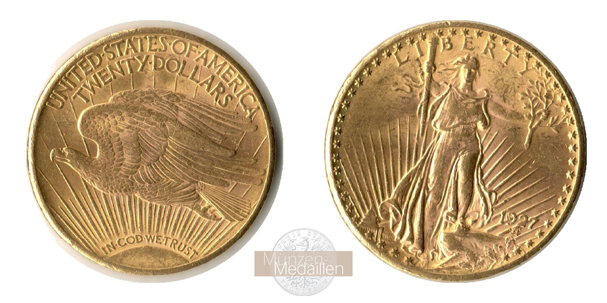  USA 20 Dollars 1927 St. Gaudens - Double Eagle, with motto.  MM-Frankfurt KM#131 Feingold: 30,1g   