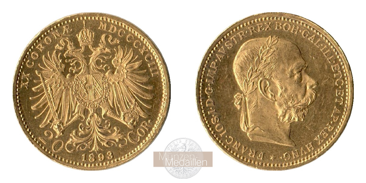 Österreich, Franz Joseph I. MM-Frankfurt KM#2806 Feingold: 6,10g 20 Kronen 1893 (A)  