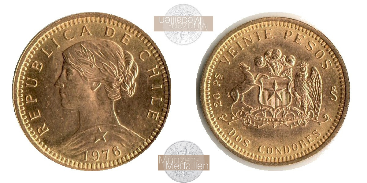 Chile. 20 Peso 1976 MM-Frankfurt Feingold: 3,66g   