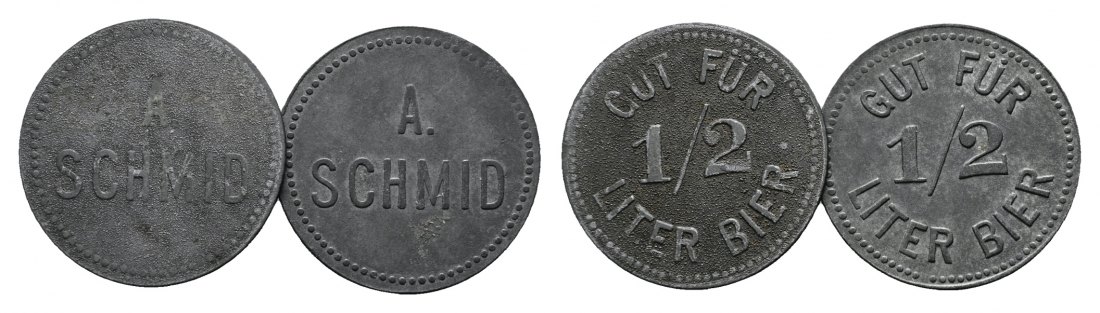  Bayern; Biberach; A.Schmidt; Gut für 1/2 Liter Bier; 2 Stück; Menzel 2681.1   