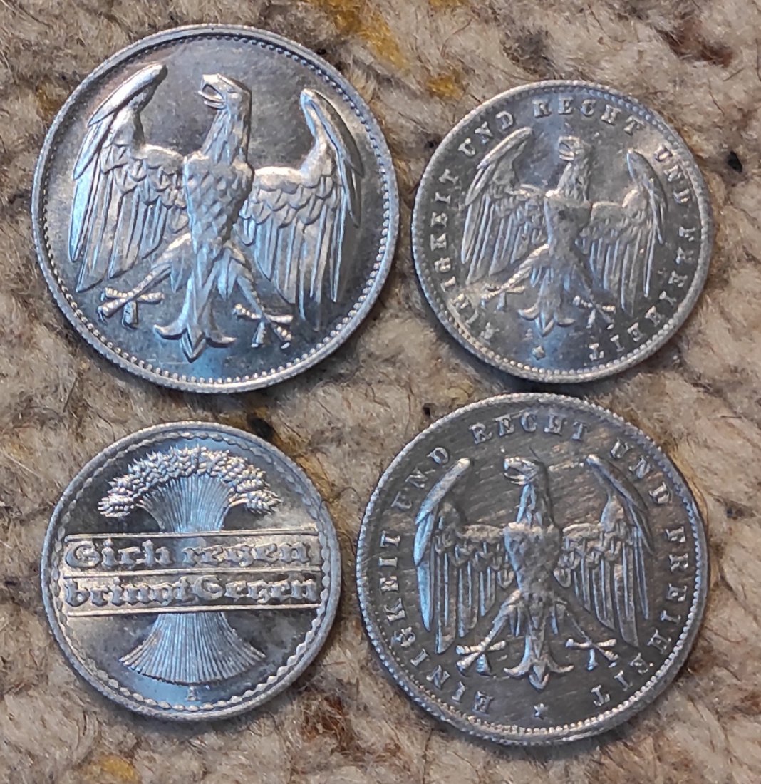  d036: Weimarer Republik, 4 Münzen auf dem Weg zur Inflation   
