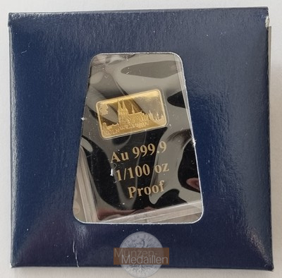 Deutschland, Kölner Dom MM-Frankfurt Feingold: 0,311g Goldbarren 1/100 Unze