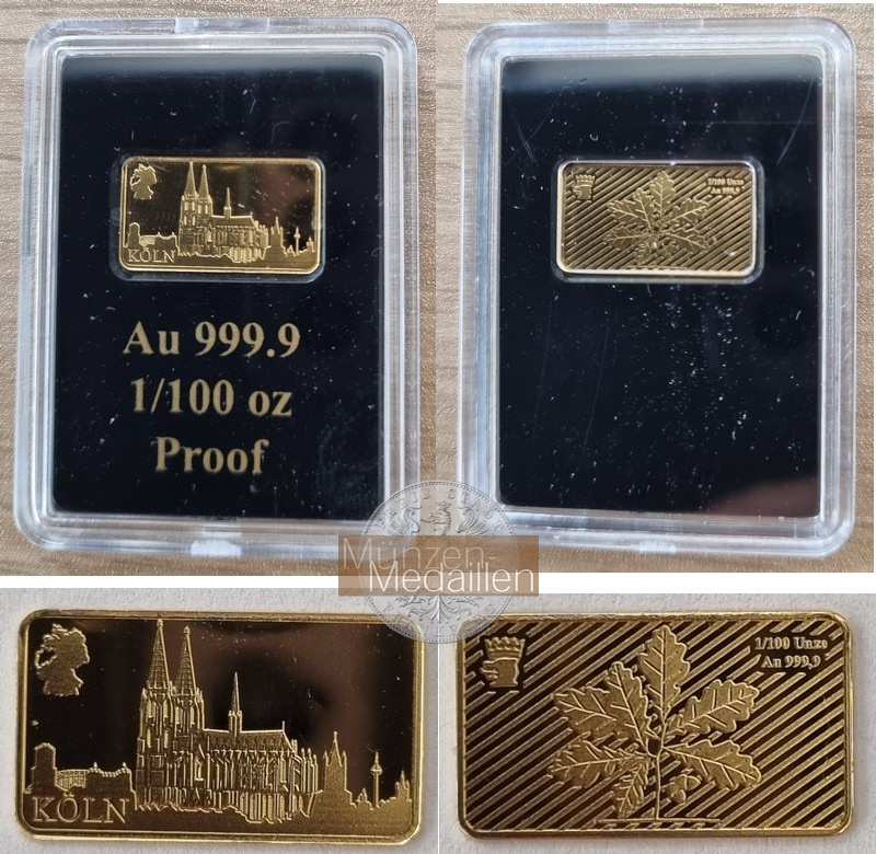 Deutschland, Kölner Dom MM-Frankfurt  Feingold: 0,311g Goldbarren 1/100 Unze  